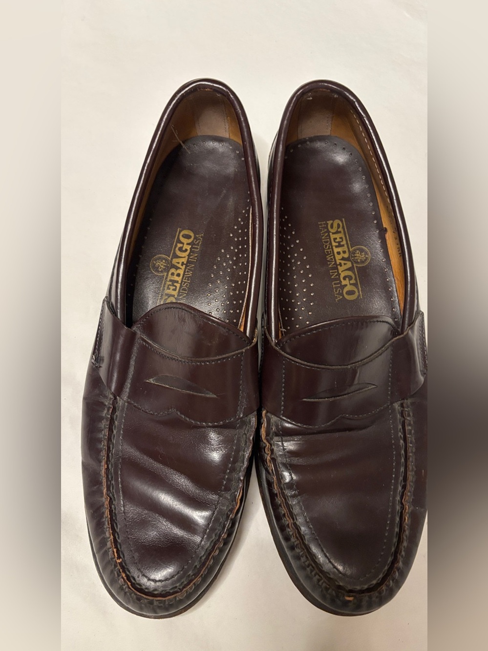 Vintage Sebago Handsewn USA Burgundy Leather Penny Loafers Men’s 11.5 D